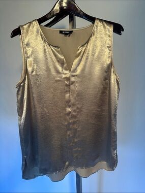 DKNY Gold Metallic Sleeveless V-Neck Camisole